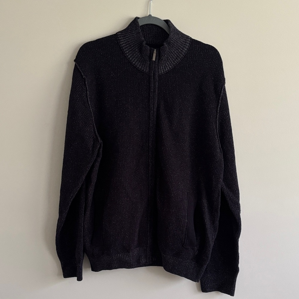 Bugatti Jacket Mens Size XL Navy Blue Full Zip Wool Blend Sweater Pockets Knit